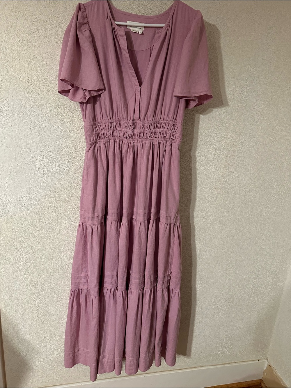 Anthropologie Somerset Dusty Rose Linen/Viscose Lined Tiered Maxi Dress Size 1X